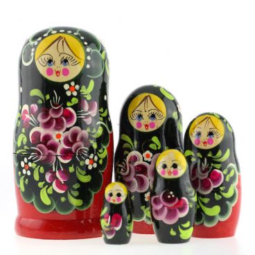 Matryoshka 5 seats dark green sarafan maroon flowers