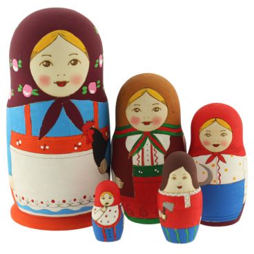 Matryoshka Old Russian style woodburned 5 pcs