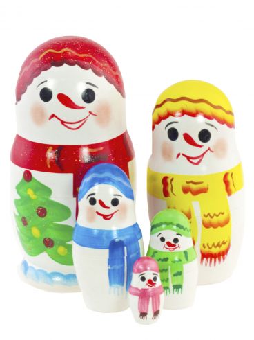 Matryoshka 5 pcs Snowman with a Christmas tree