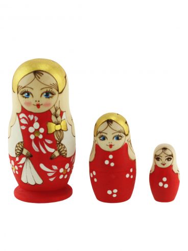 Wooden Matryoshka set in the pyrography technique red 3 places 6.7 cm 5 pcs in a package / souvenir