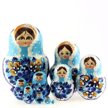 Matryoshka 10 pcs Golden strokes Blue