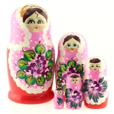 Matryoshka 5 PCs rose red polka dot flowers