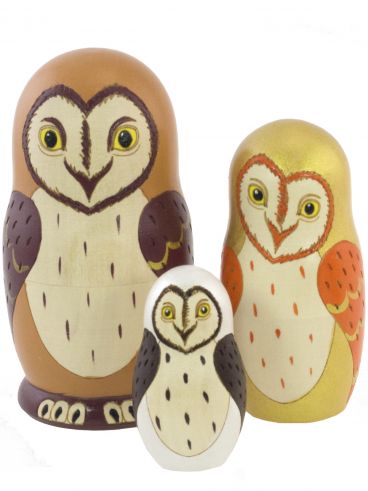 Matryoshka-animal woodburned 3 pcs &quot;Owl&quot; yellow