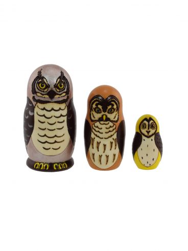 Matryoshka-Animal Woodburned 3 pcs &quot;Eagle-Owl&quot;