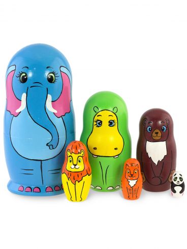 Nesting Doll Animal Woodburned 6 pcs Zoo
