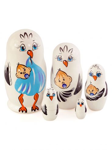 Nesting doll 5 pcs &quot;Stork with a boy&quot;