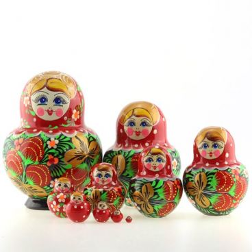 Matryoshka 10 pcs berries red shawl black