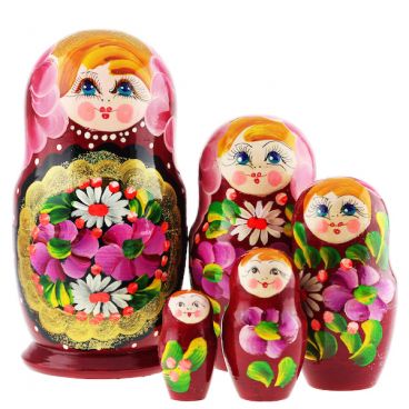 Matryoshka 5pcs Gold Medallion Purple