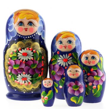 Matryoshka 5pcs Gold Medallion Blue