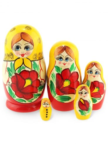 Matryoshka 5 pcs souvenir Yellow and Red
