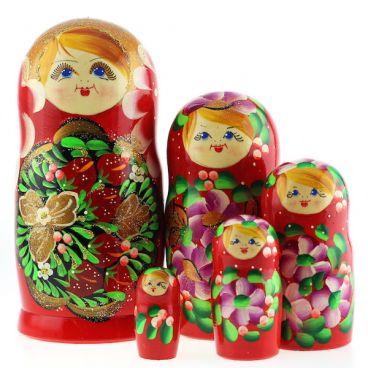 Matryoshka 5pcs Berries Medallion Red