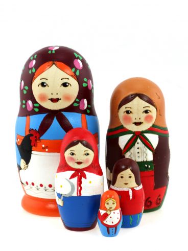 Matryoshka Old Russian style woodburned 5 pcs