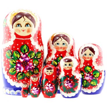 Matryoshka 7 pcs red with polka dots