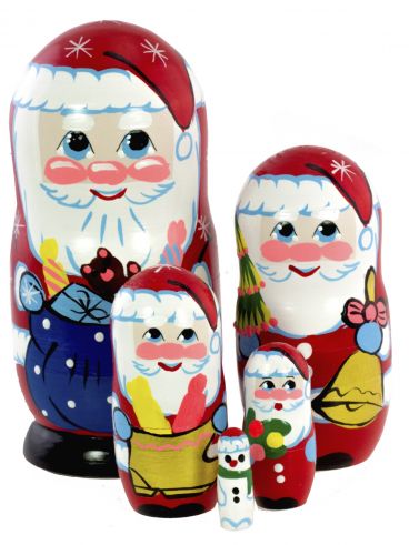 Matryoshka Santa Claus 5 pcs with a bag of toys