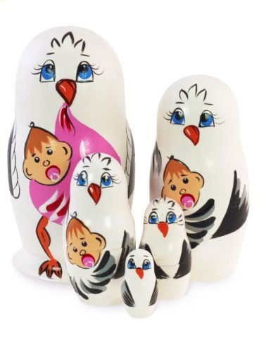 Nesting doll 5 pcs &quot;Stork with a girl&quot;