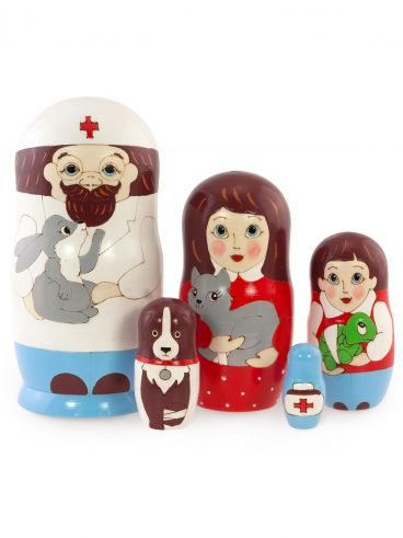 Matryoshka 5 pcs &quot;Doctor Ouch&quot; fairy tale