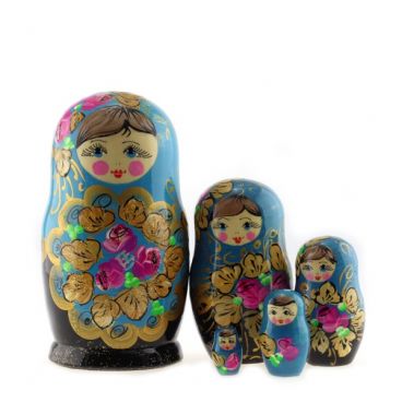 Matryoshka 5 pcs golden leaves blue