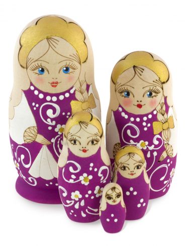 Matryoshka in the technique of burning 5 places 10.5 cm lilac / souvenir