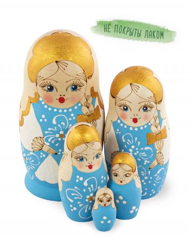 Matryoshka doll in the technique of burning 5 places 10.5 cm blue / souvenir