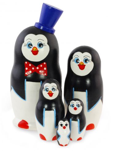 Matryoshka-animal Penguin in the blue hat 5 pcs