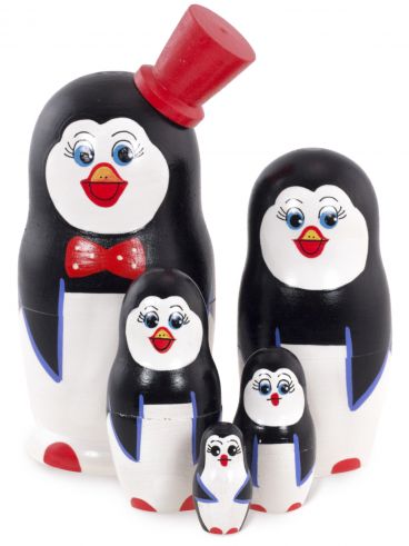 Matryoshka-animal Penguin in the red hat 5 pcs