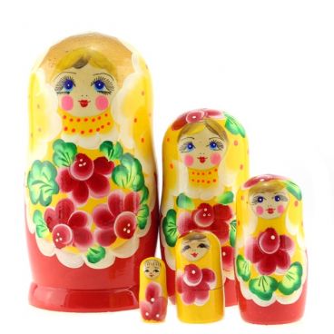 Matryoshka 5 pcs medium - yellow and red flowers
