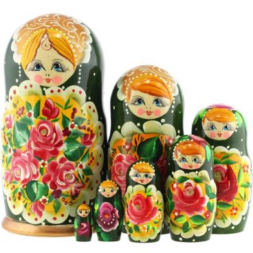 Matryoshka 7 seats tray with green roses