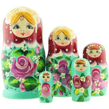 Matryoshka 5 places burgundy-green roses