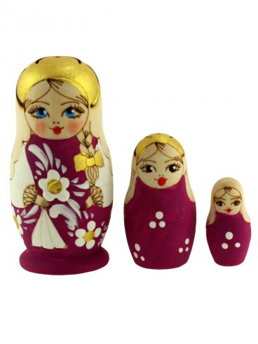 Set Matryoshka Woodburned 3 pcs Lilac 5pcs in a package