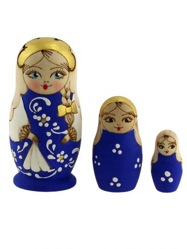 Wooden Matryoshka set in the pyrography technique blue 3 places 6.7 cm 5 pcs in a package / souvenir